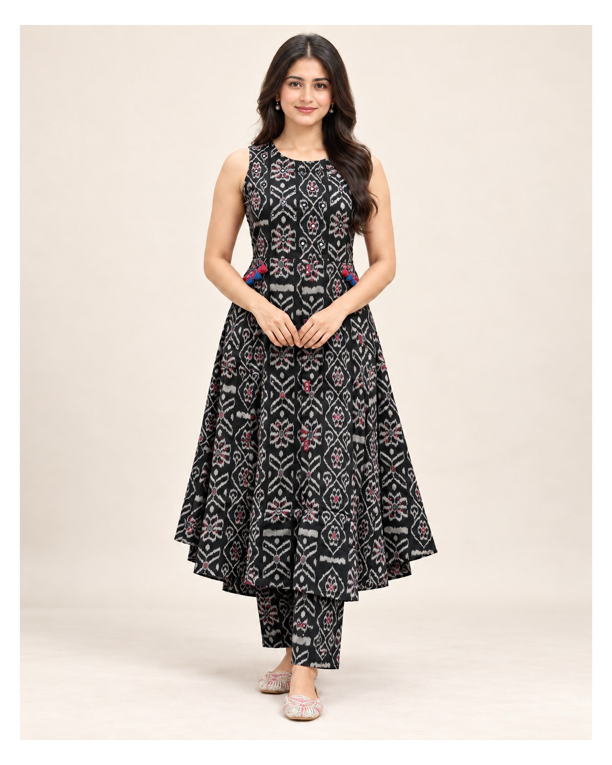 Heavy Cotton Handwork Kurti & Pant Set - Black - CO-ORD SET | SONAS Clothing