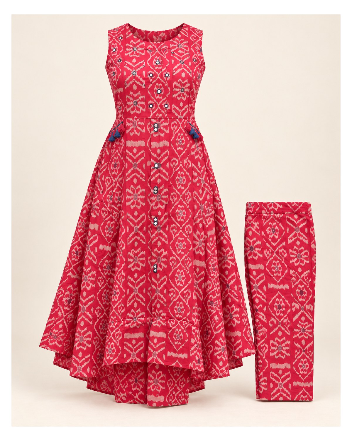 Heavy Cotton Handwork Kurti & Pant Set - Red - image 3 | SONAS Clothing