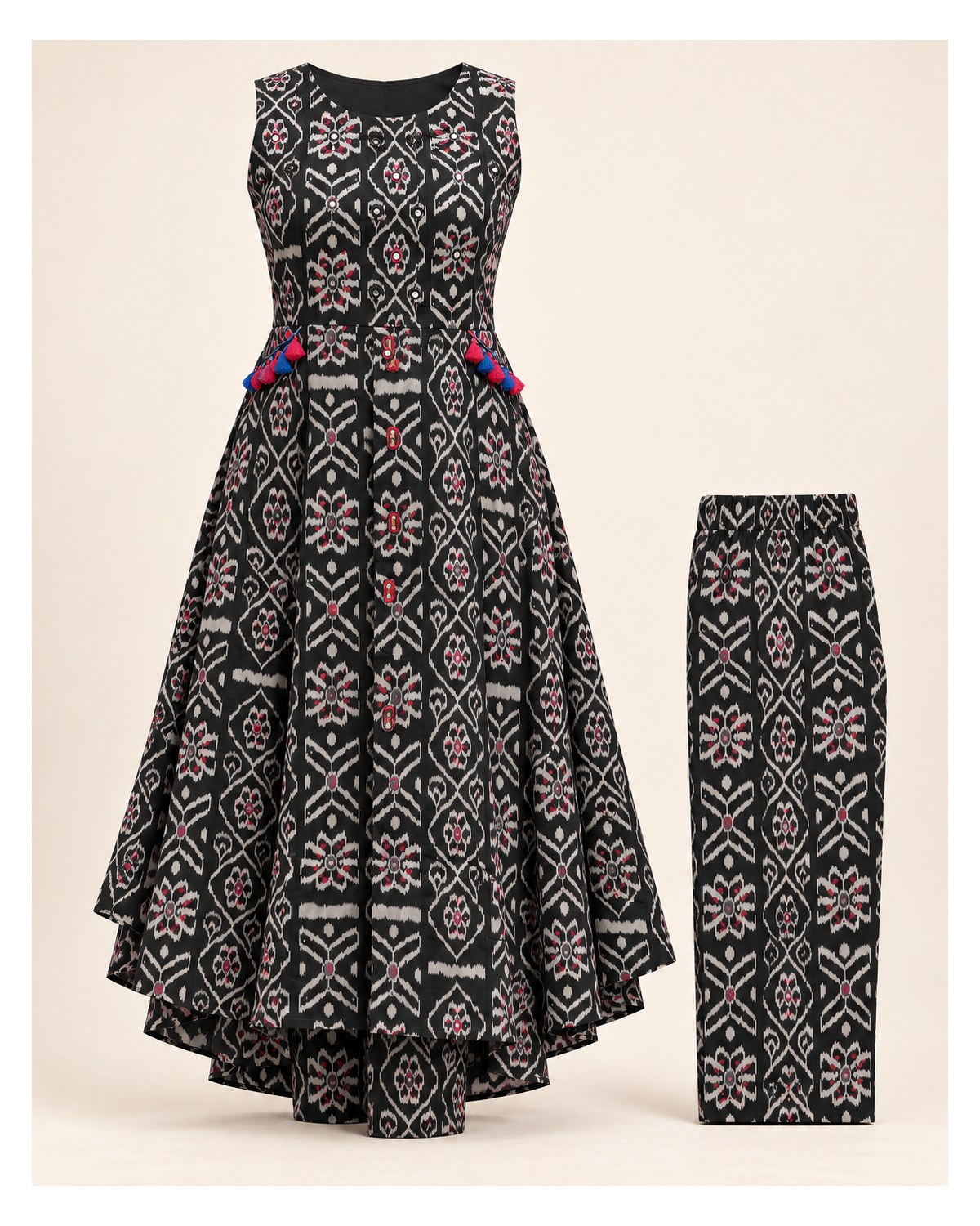 Heavy Cotton Handwork Kurti & Pant Set - Black - image 3 | SONAS Clothing