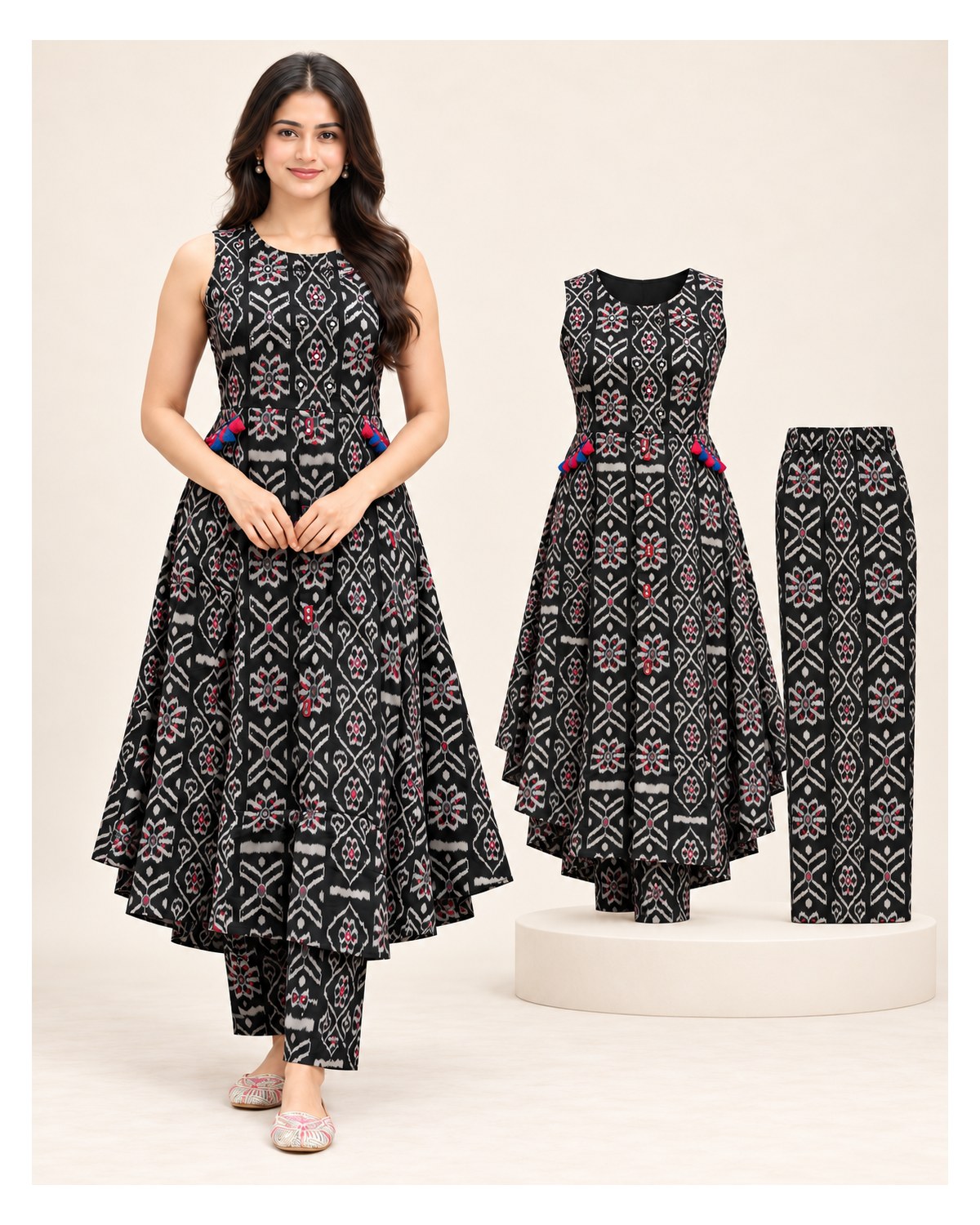 Heavy Cotton Handwork Kurti & Pant Set - Black - image 2 | SONAS Clothing